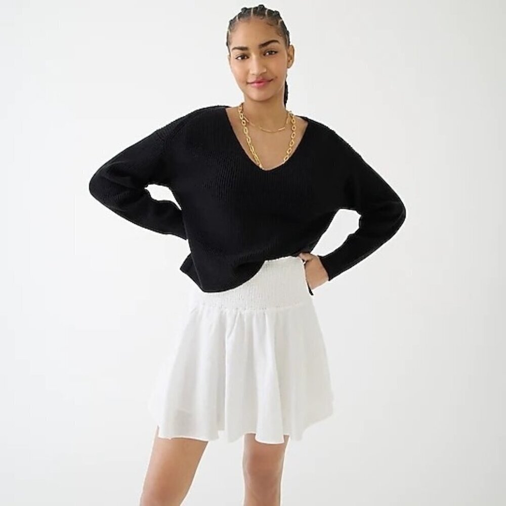 NWT J.Crew Smocked-Waist White Linen Mini Skirt XL